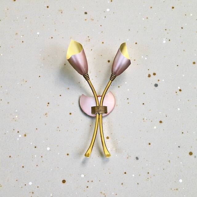 Vintage 1950s brass double wall sconce in the Italian Stilnovo style