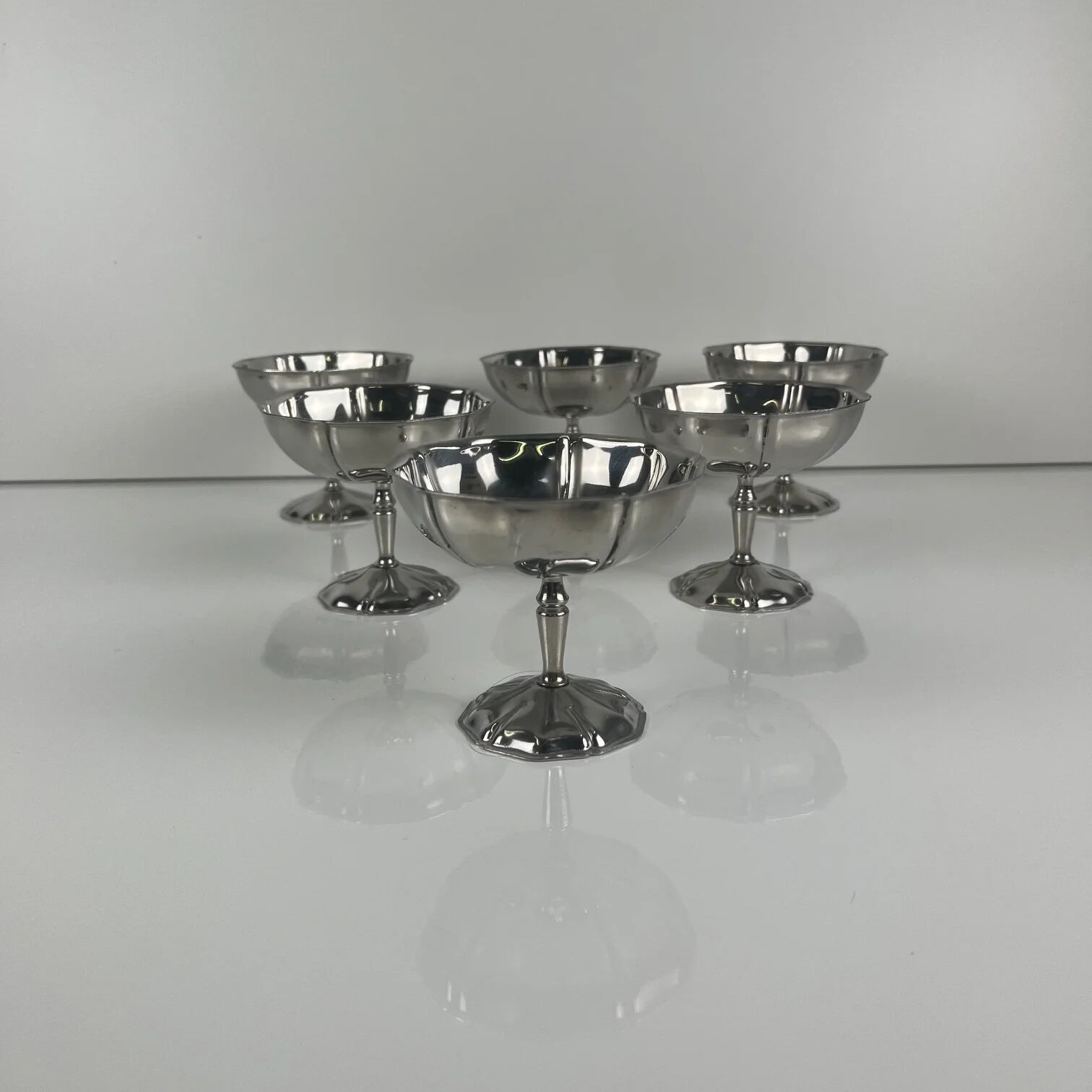 Set of 6 metal ice cream bowls, 1970 - Model F