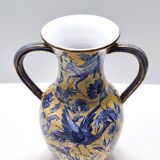 Handmade Yellow and Blue Glazed Ceramic Amphora Vase by Zulimo Aretini, Ita