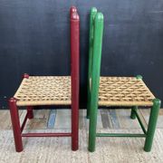 Vintage wooden and rope children's chair pair