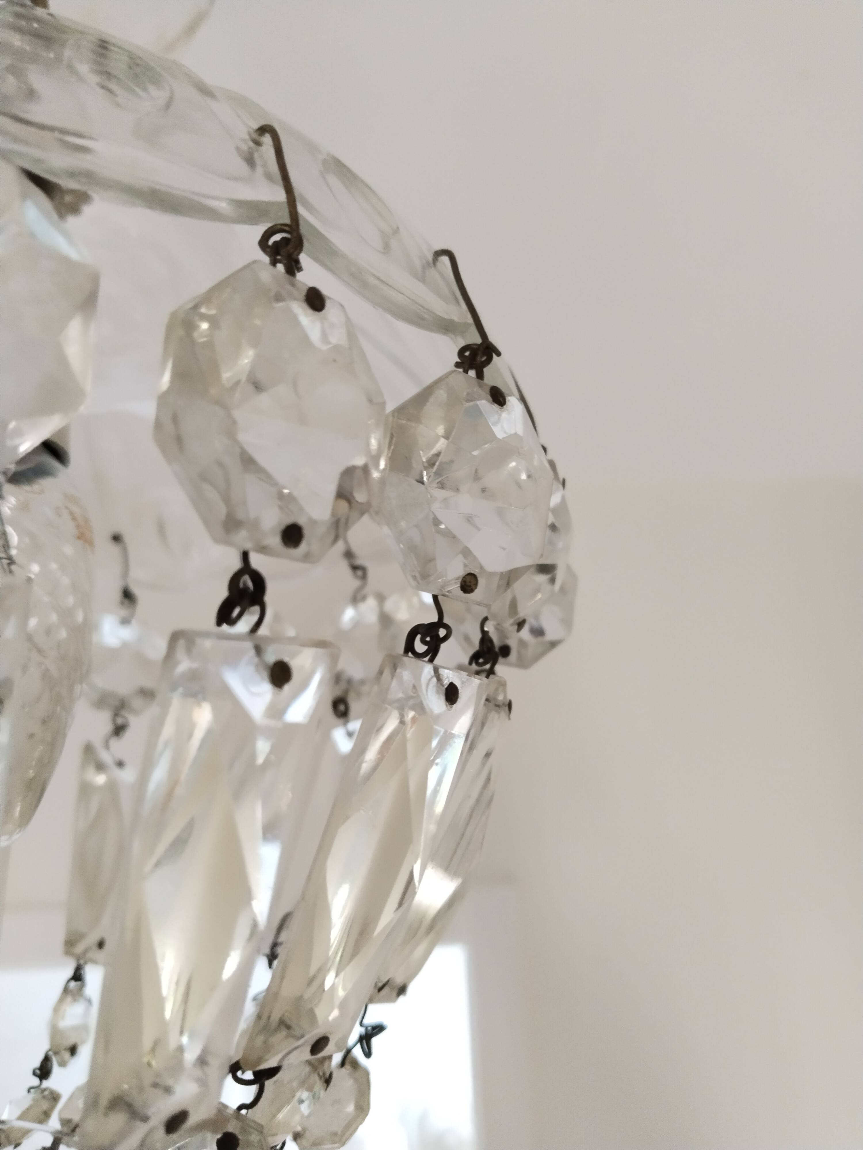 Lustre ancien à pampilles  , suspension vintage , shabby chic