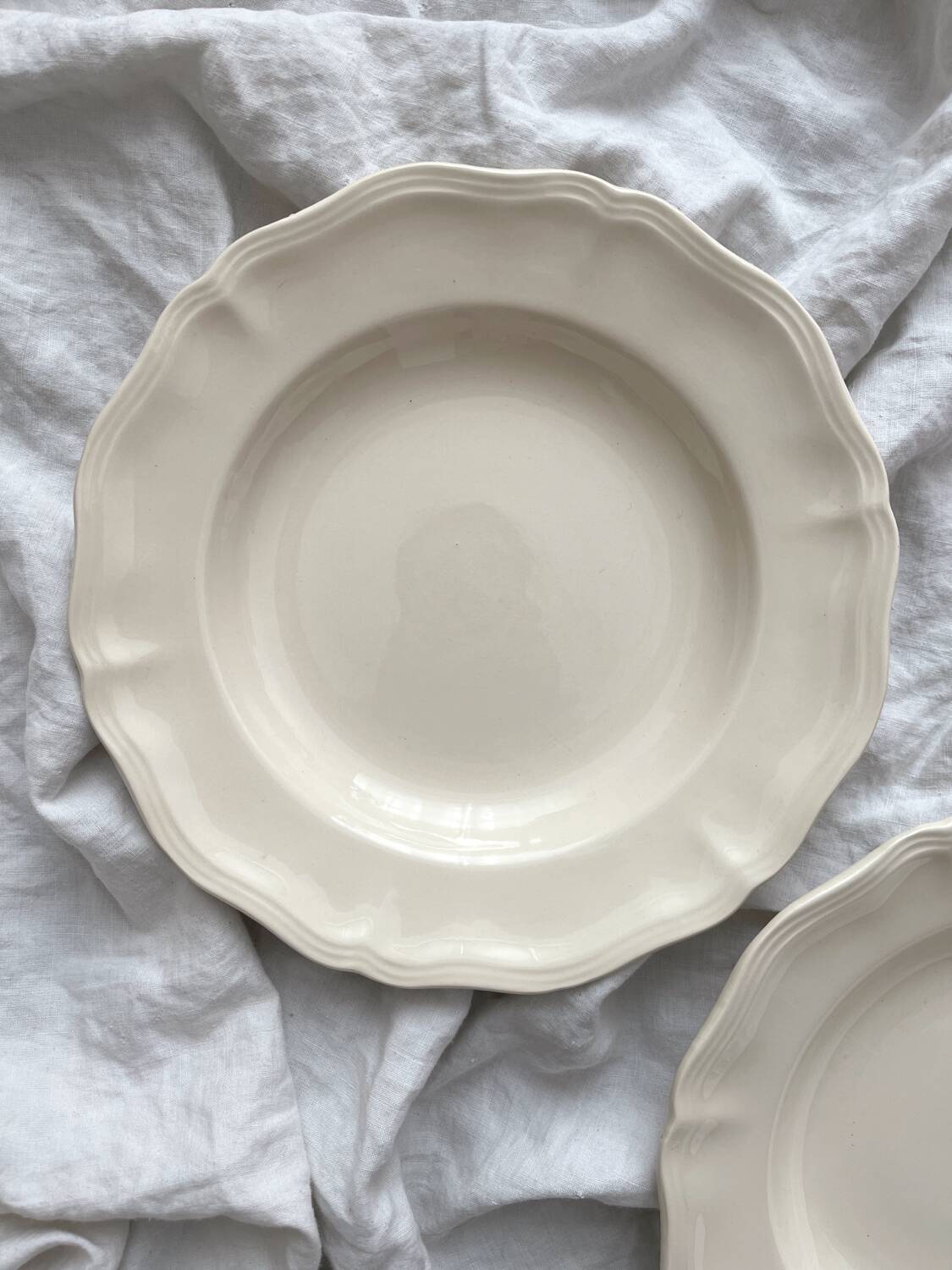 2 ivory fluted earthenware soup plates Sarreguemines