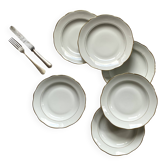6 deep plates white porcelain with gold decoration Sologne Lamotte