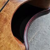 Italian Mid-Century brown wooden and brass dressing table with large mirror, 1950s.