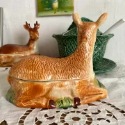 Zoomorphic terrine of a doe in earthenware by Michel Caugant