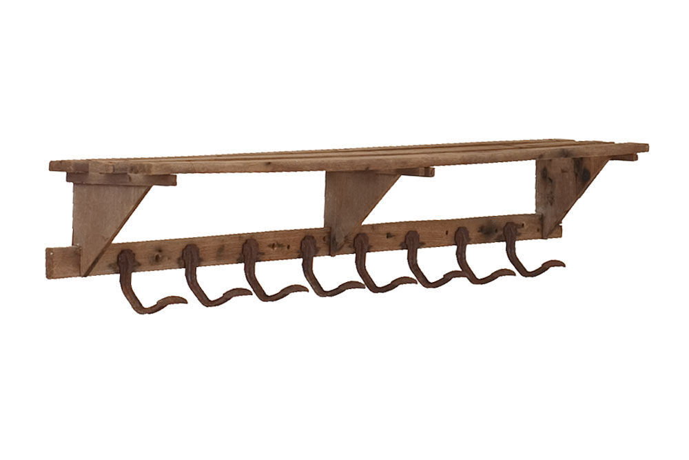 Wooden coat rack and hat rack wall with 8 hooks circa 1950