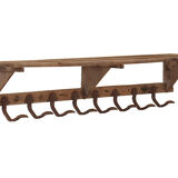 Wooden coat rack and hat rack wall with 8 hooks circa 1950