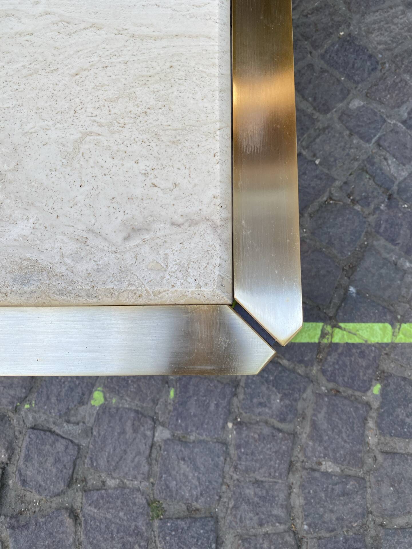 Brass and travertine coffee table