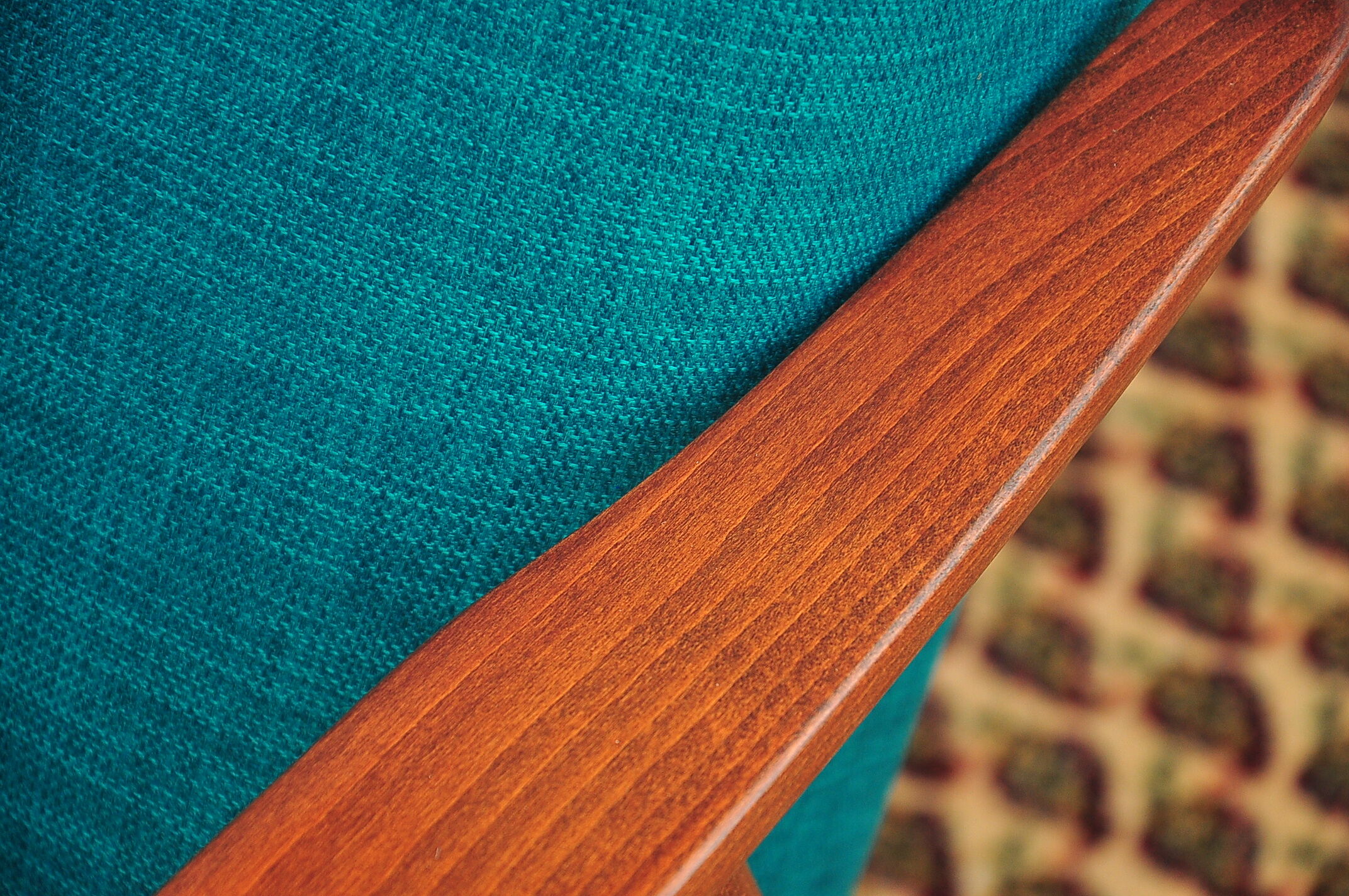 Turquoise armchair with folding footrest, 1960s