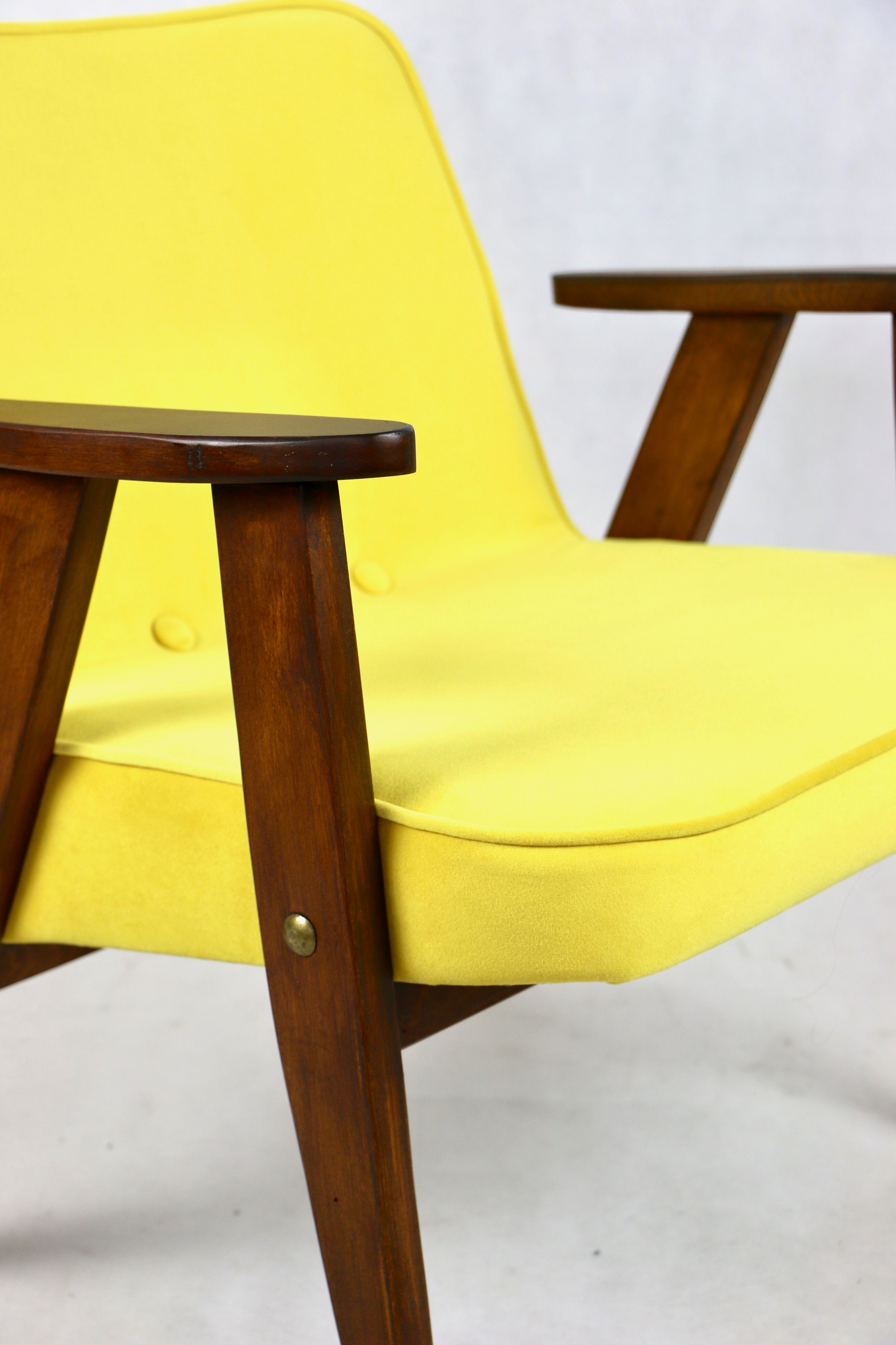 366 armchair in yellow velvet by Józef Chierowski, 1970s