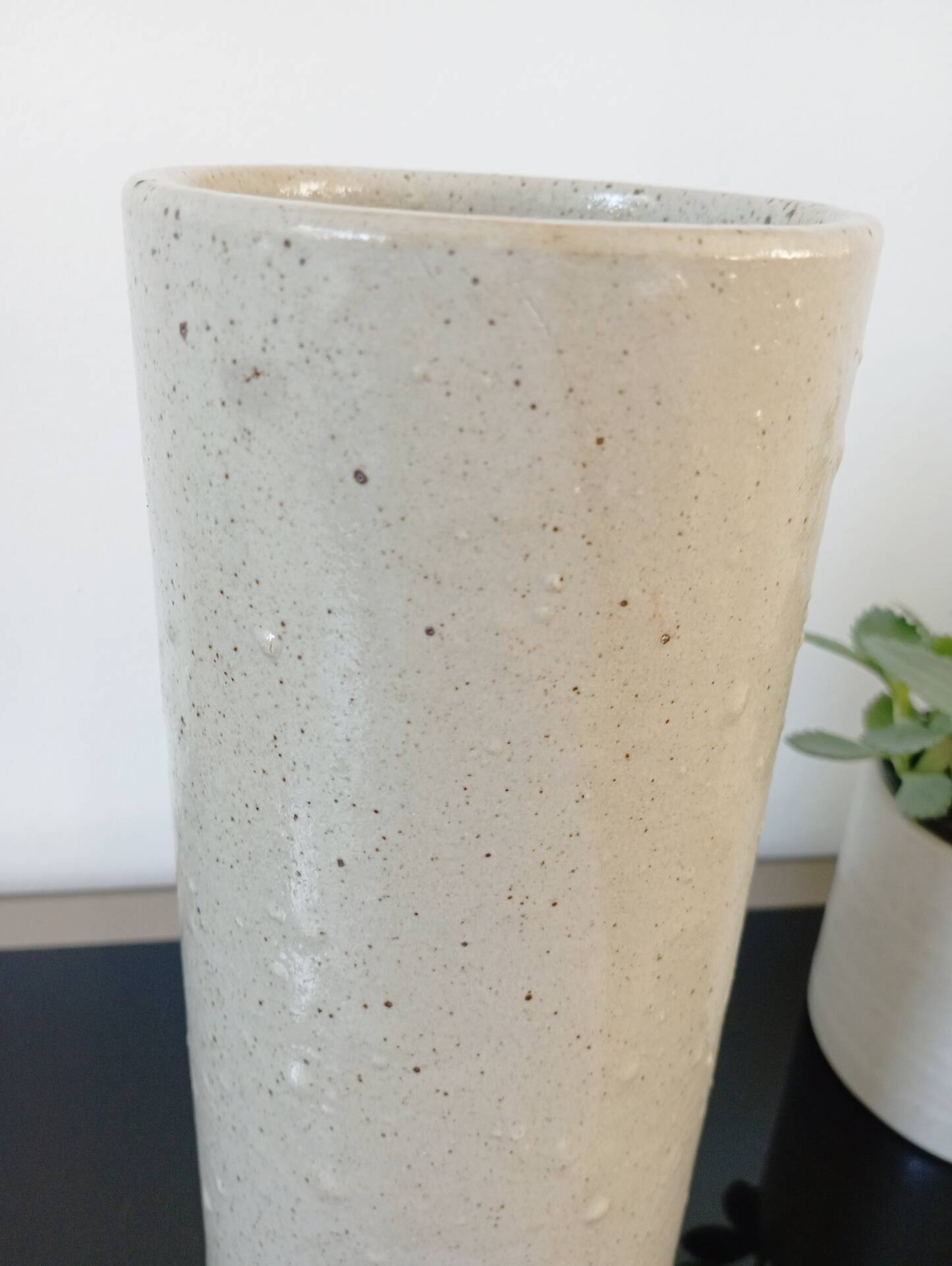 Vintage glazed stoneware cylinder vase - 1970