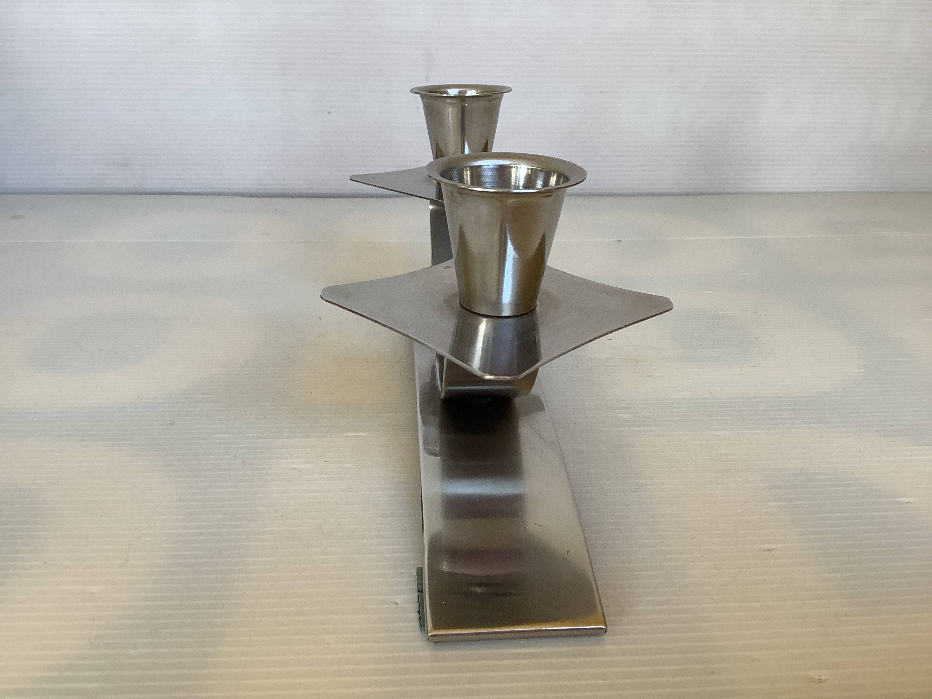 Bougeoir double argenté moderniste