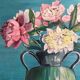 Antique painting, oil on panel, bouquet of peonies