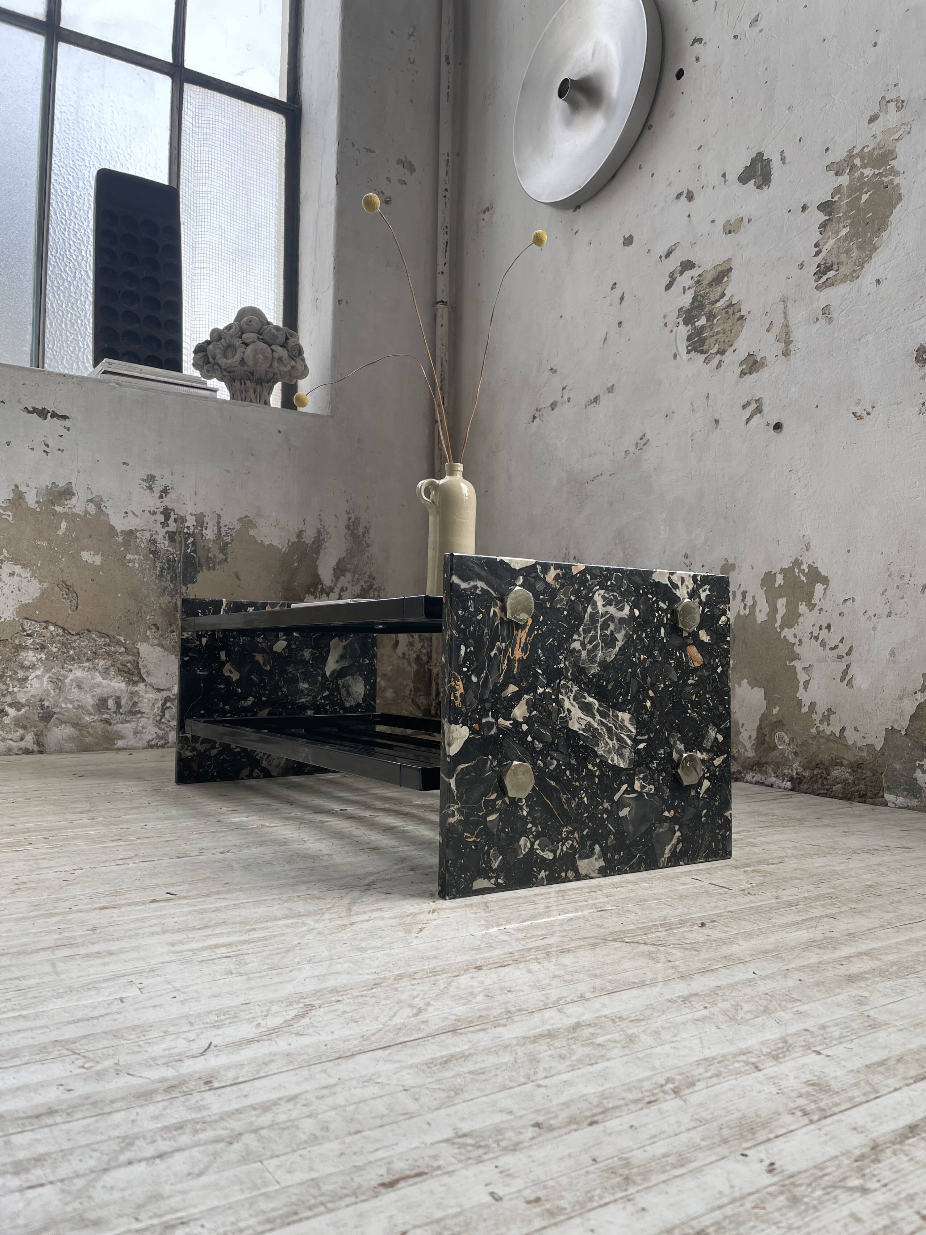 80s Italian marble and glass coffee table