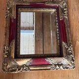 Miroir ancien cadre doré et rouge