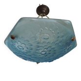 French Art Deco Degué Ice Blue Hexagonal Glass Pendant Ceiling Light