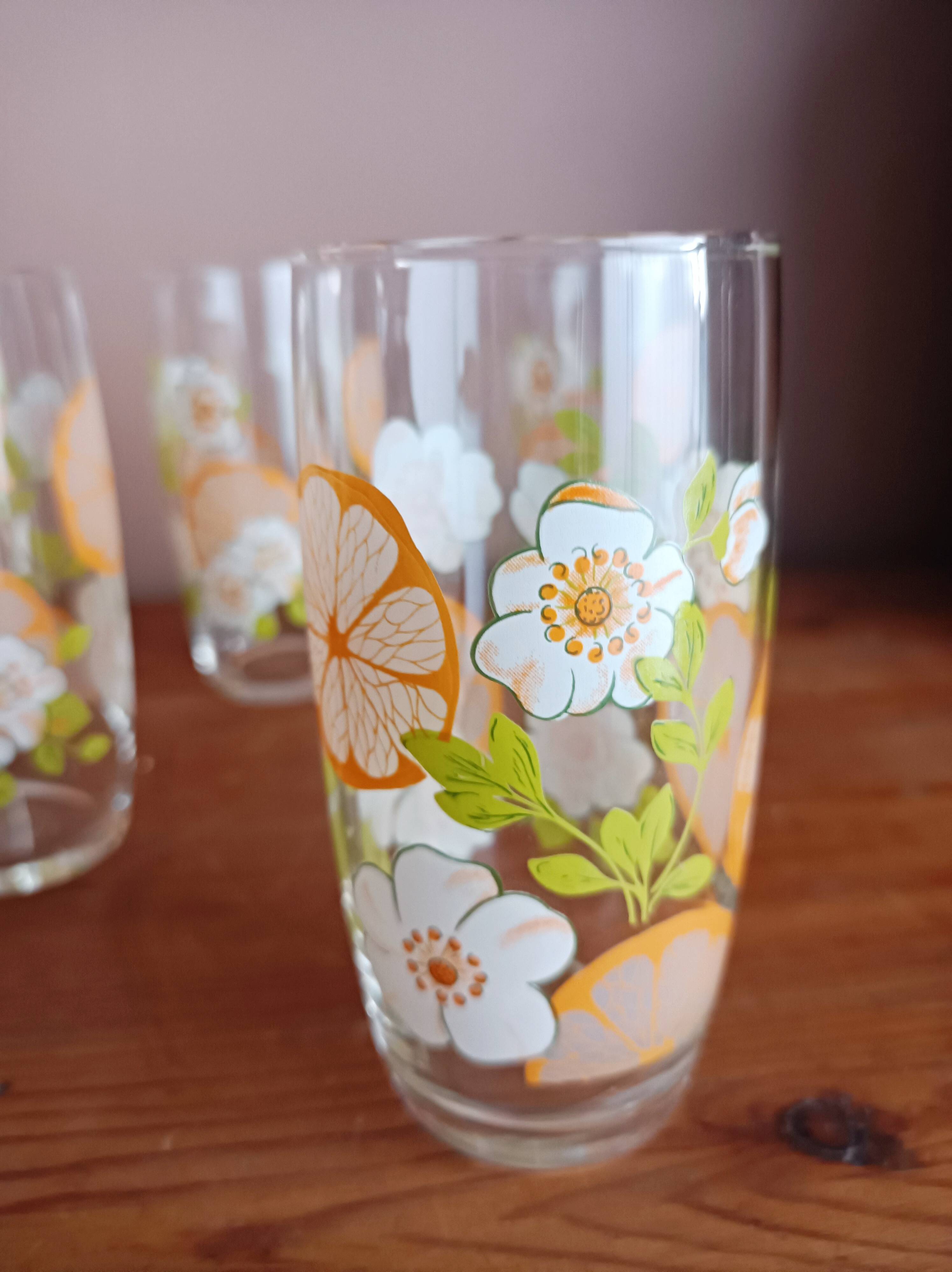 Set of 5 floral orangeade glasses
