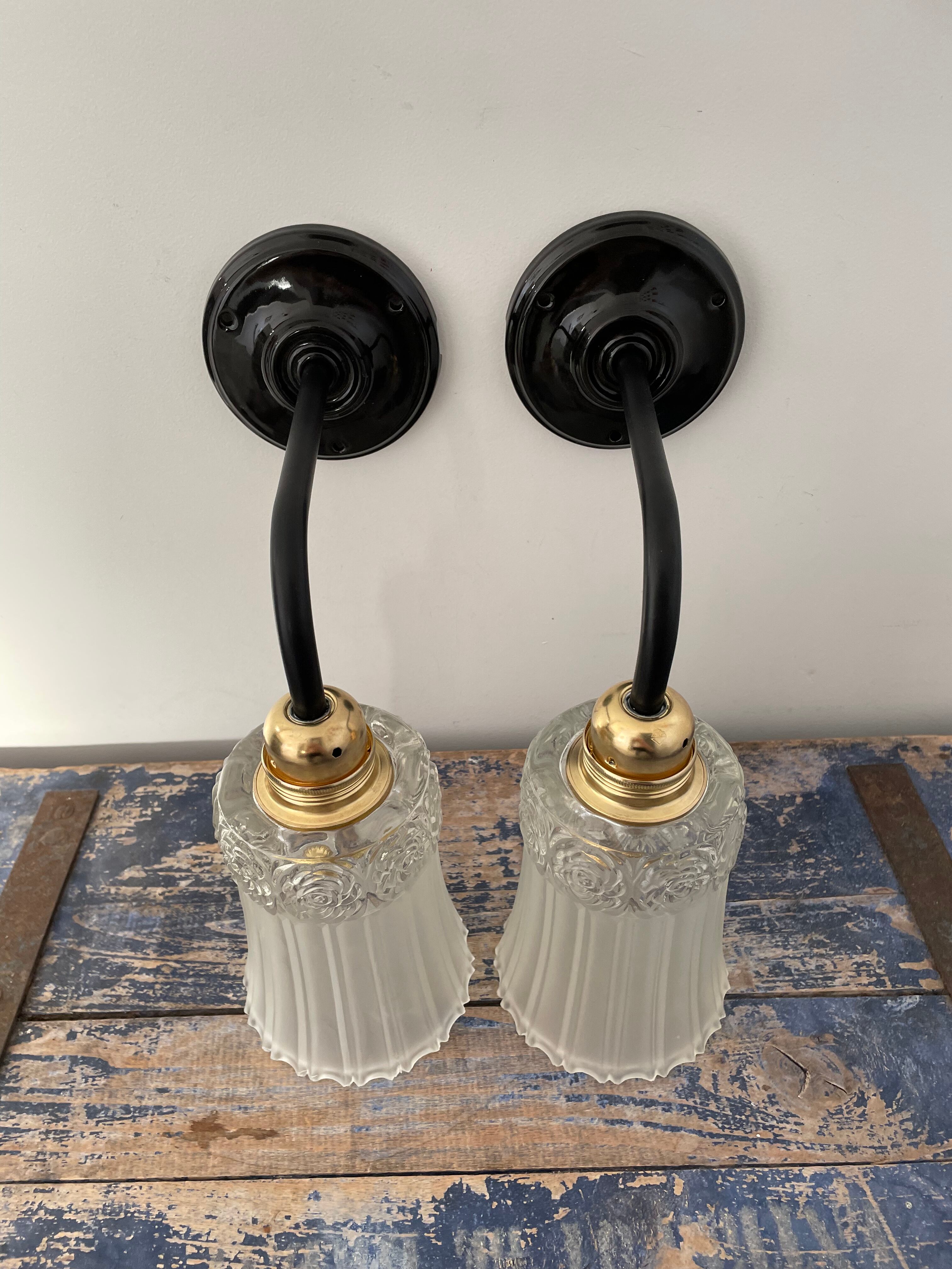 Set of two Art Deco tulip wall sconces