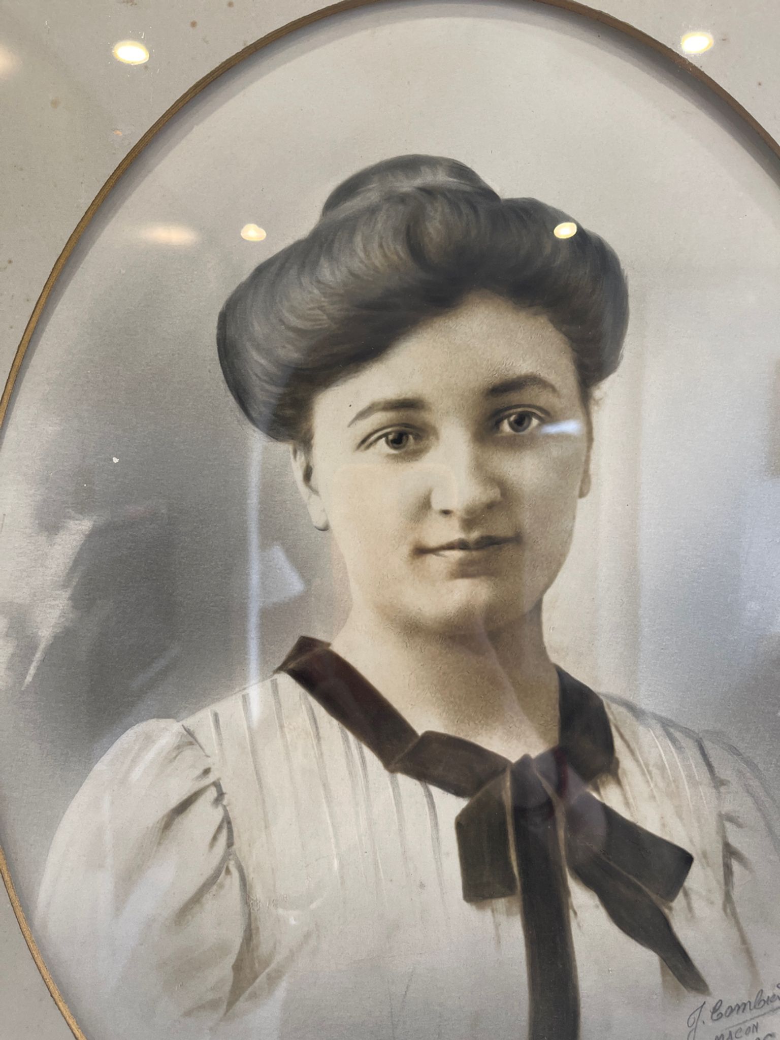 Portrait young woman photo 1926 in 1900 art nouveau frame