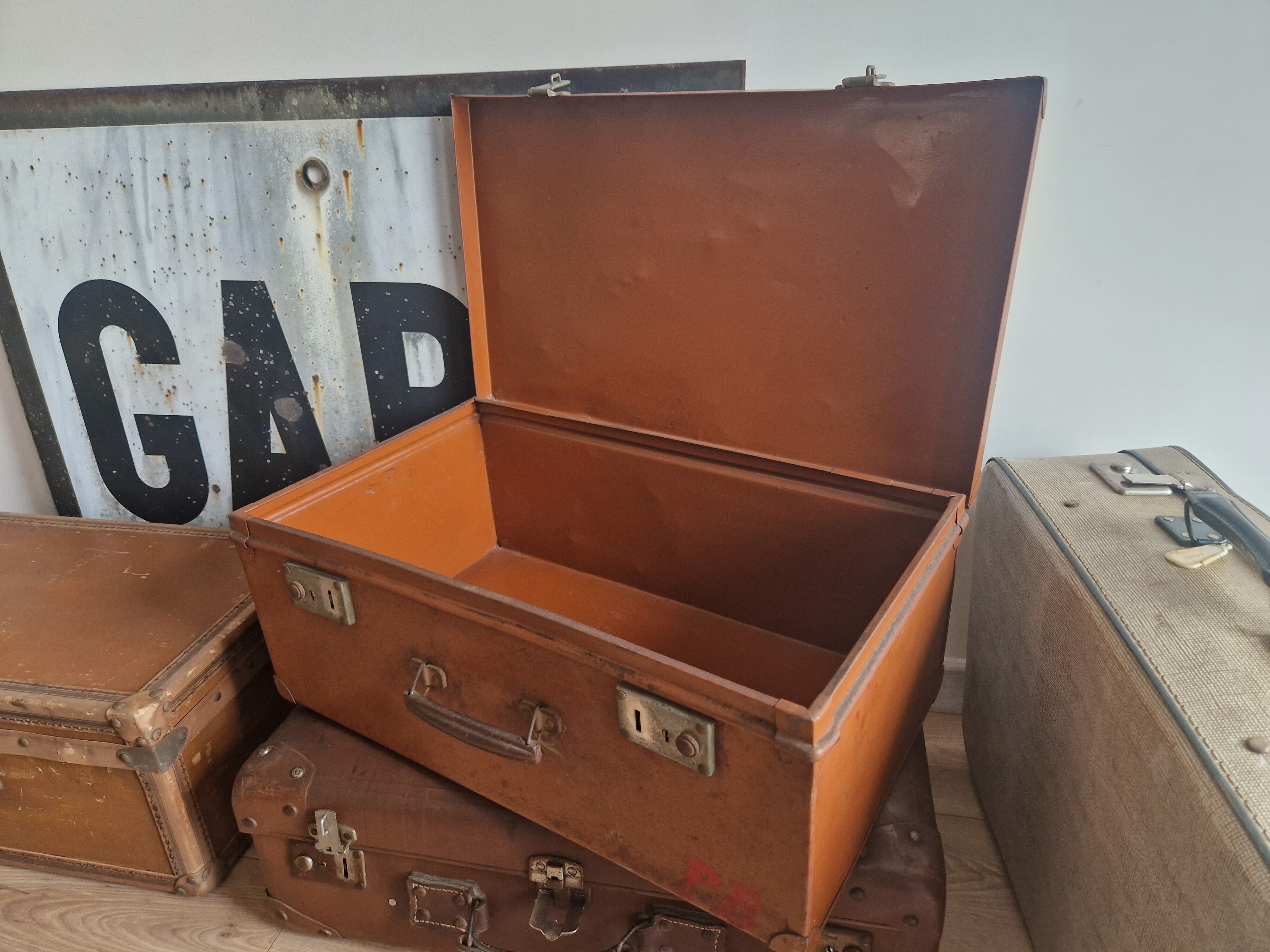Old vintage military trunk orange metal