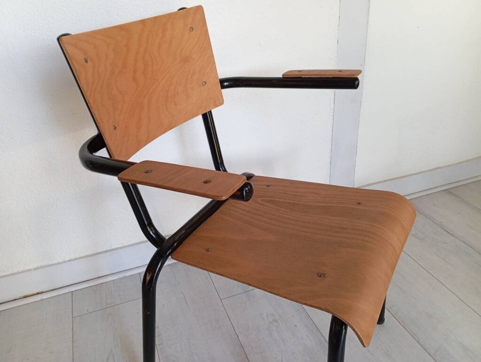 Pair of tubular metal armchairs 1954