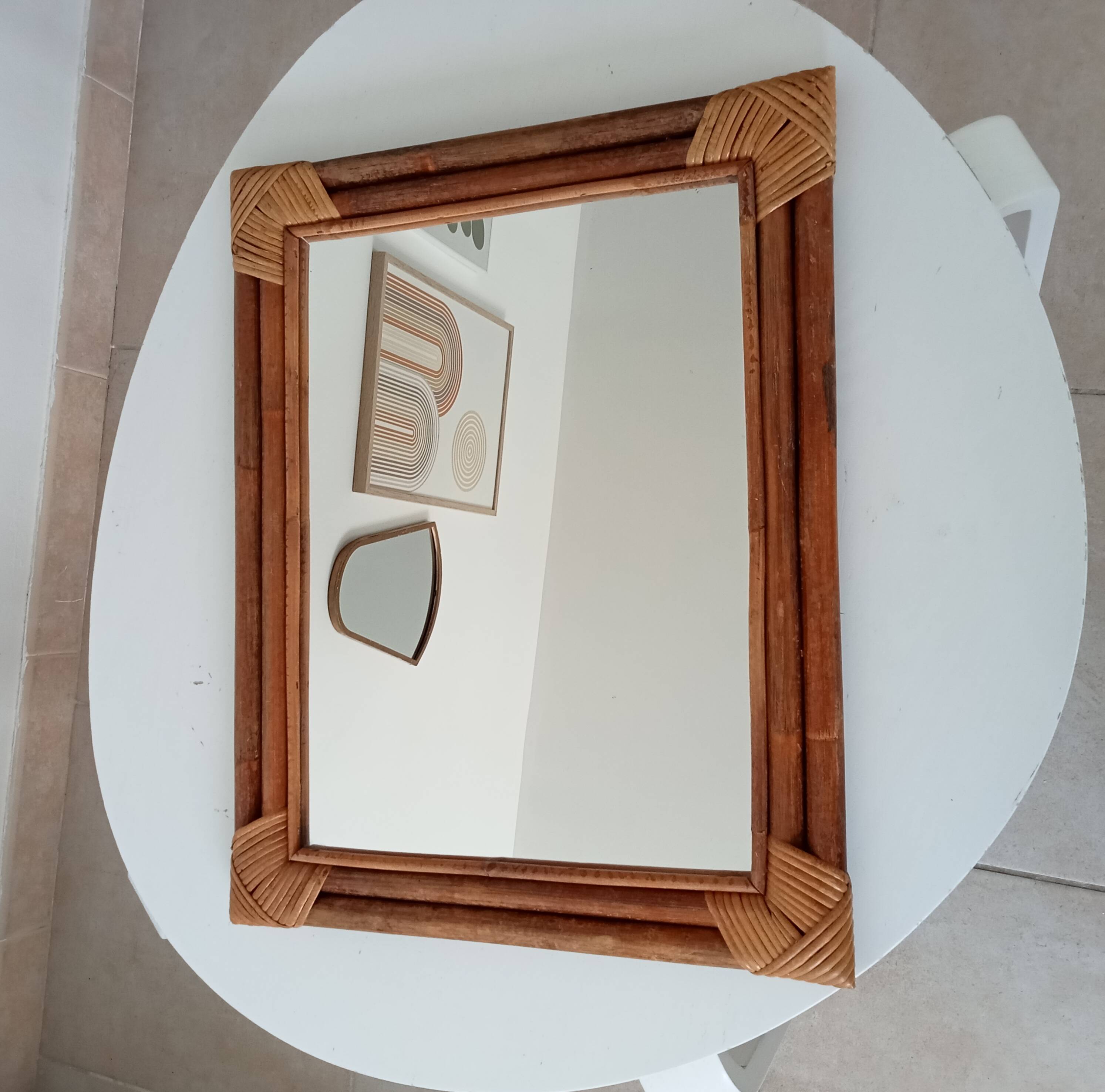 Vintage bamboo and rattan mirror from the 60s/70s, 50*40 cm.