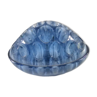 Vintage vase with flowers in crystal or blue glass France 1960 tbe to clean