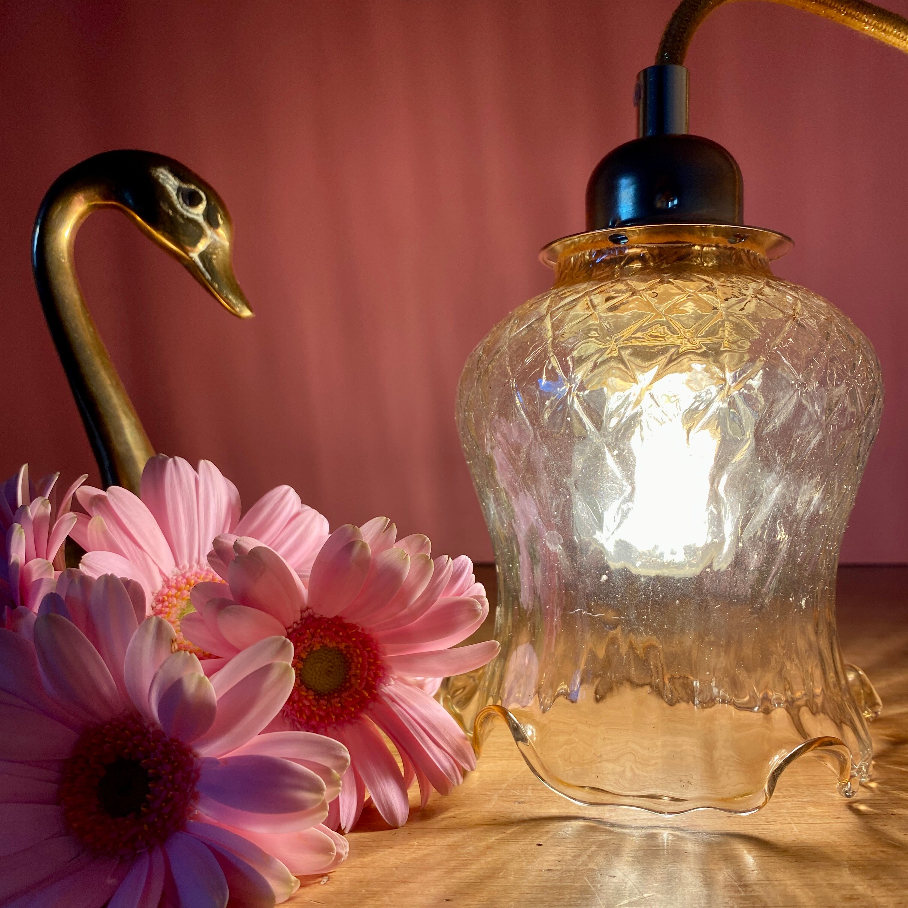 Vintage amber glass tulip walker