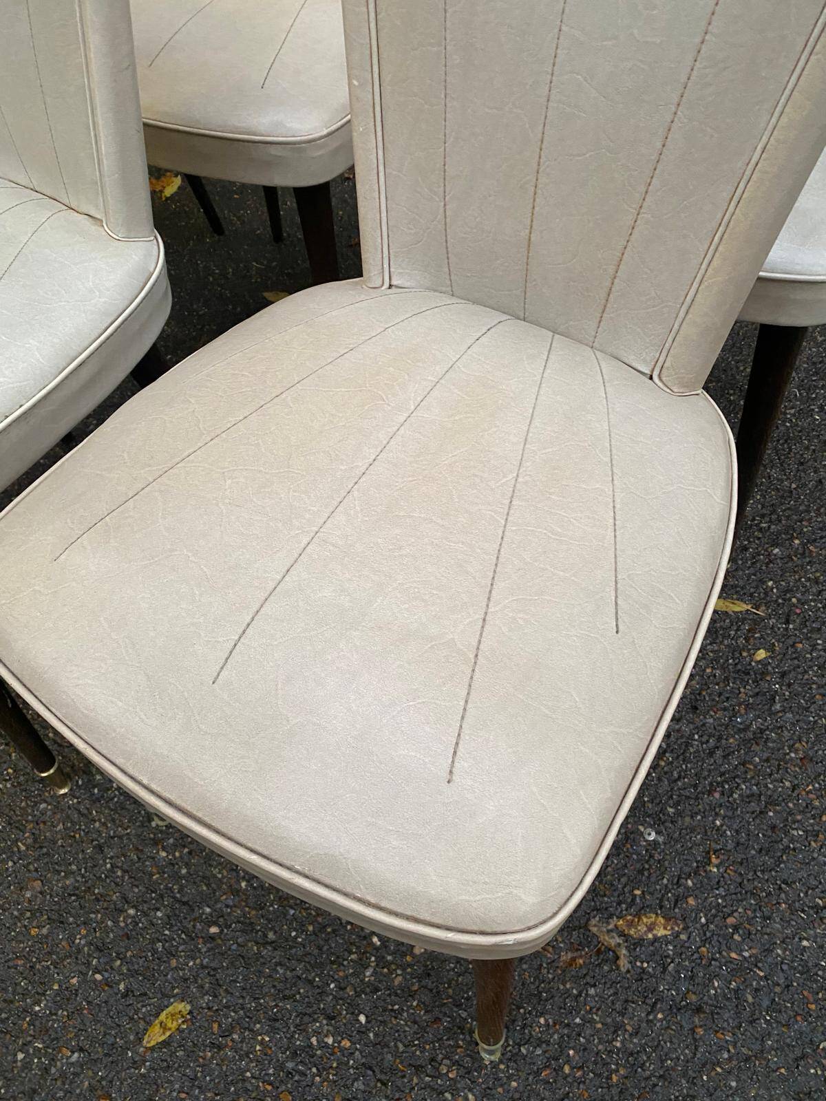 6 vintage Scandinavian chairs in solid wood and beige leather, circa 1960
