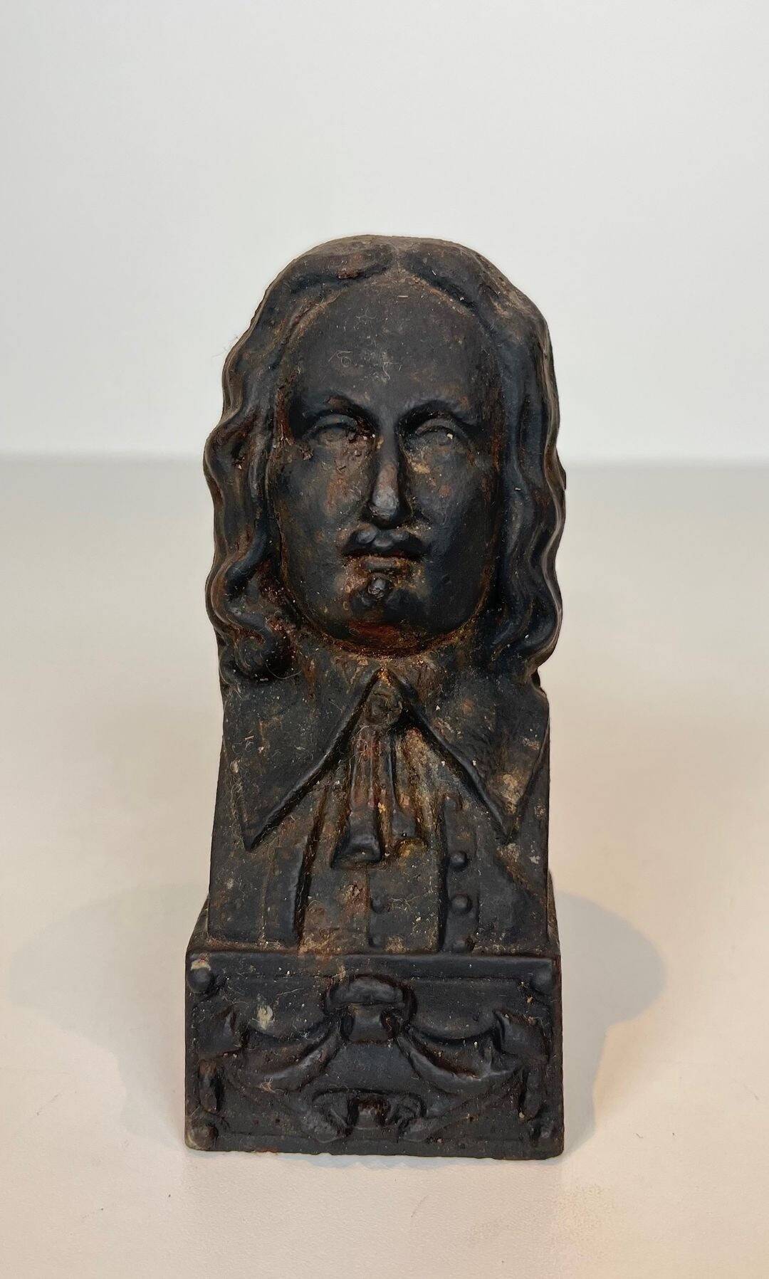 Pair of Cast Iron Andirons in the Likeness of Beethoven. France. Circa 1900.