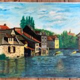 French school, 20th century: oil on canvas, Ornans, the village of Gustave Courbet - Jura