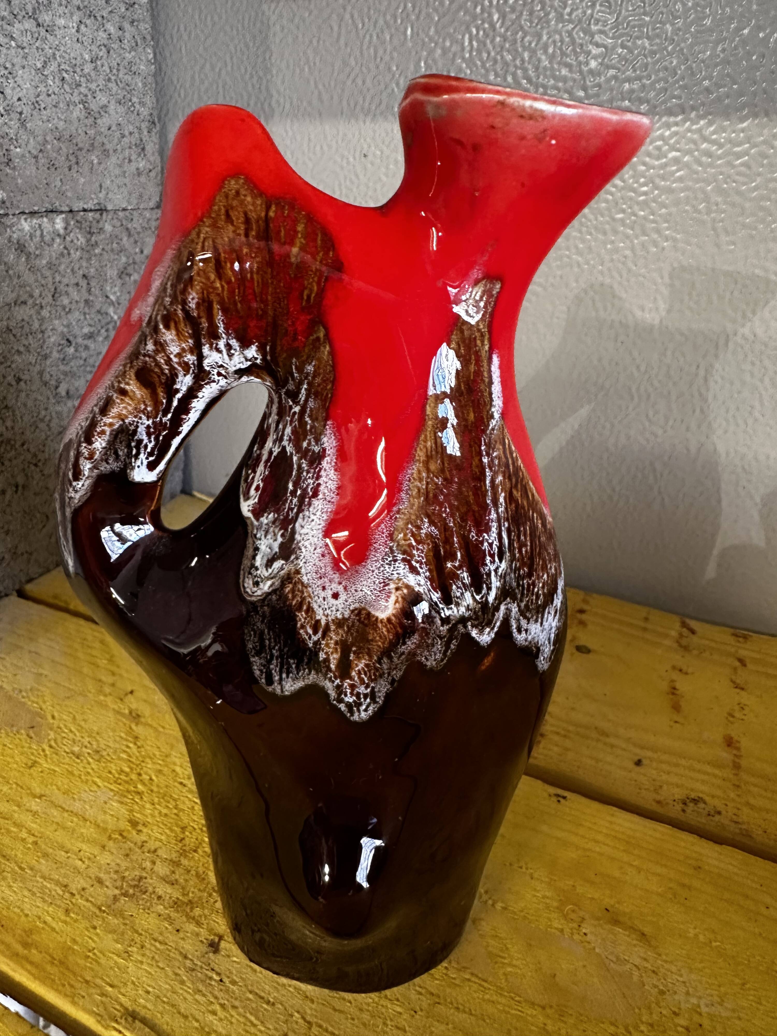 Vallauris Glazed Ceramic Pitcher Vase - Free Form H 22 cm