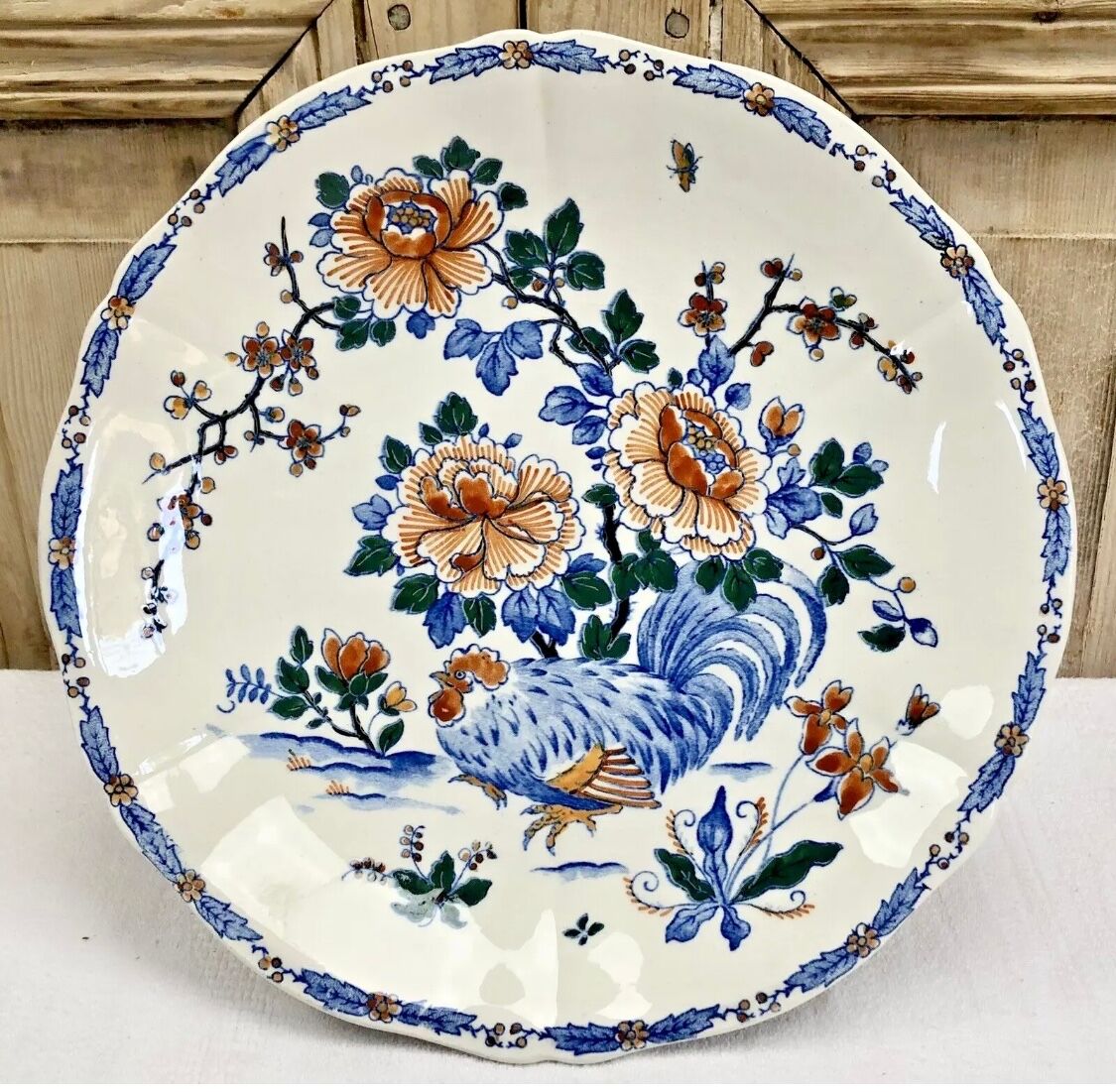 Compotier fruit cutters on pedestal Gien rooster and peonies 1938 1960
