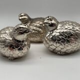 Salière poivrier et moutardier oiseaux en métal argenté style Gucci