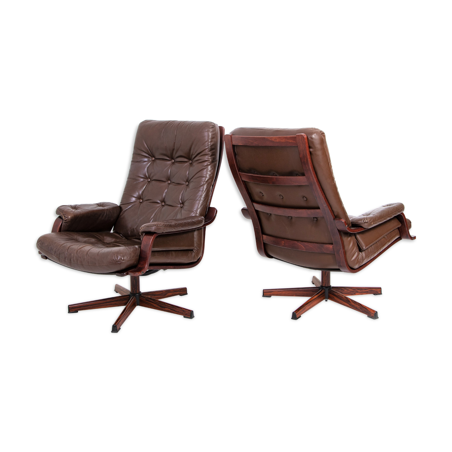 Pair of 2 Swedish swivel leather chairs