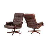 Pair of 2 Swedish swivel leather chairs