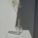 Small glass bottle vase with engraved geometric patterns vintage H16.5