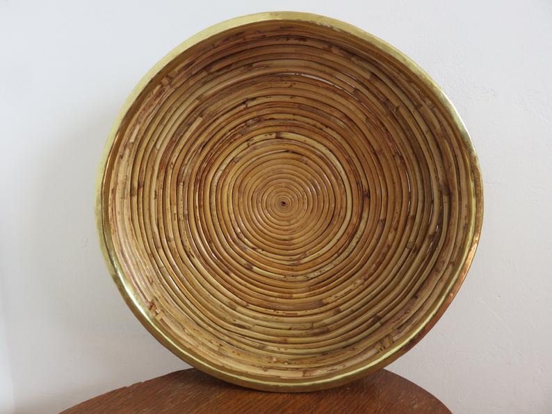 Round basket rattan and brass 60s 70s