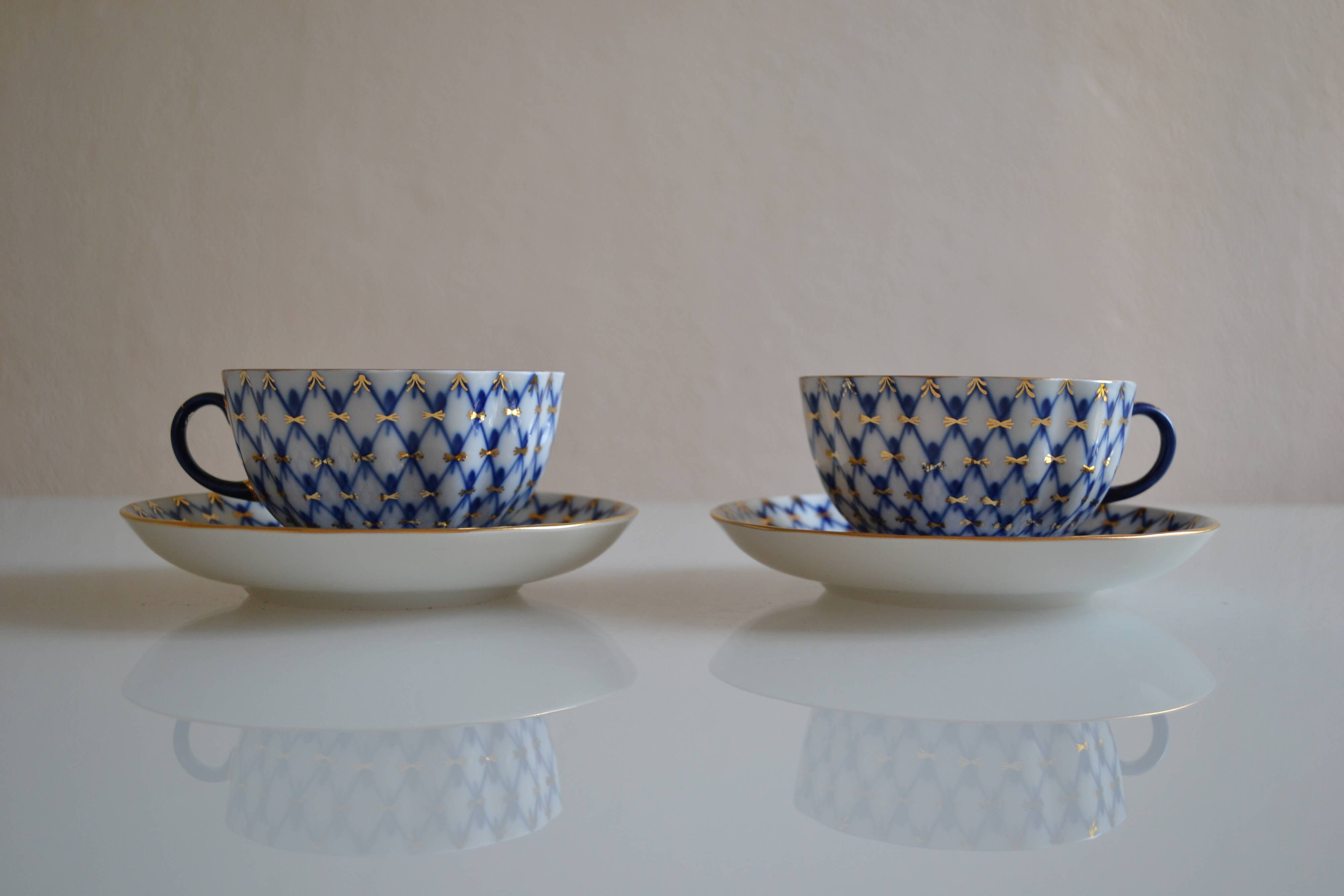 2 Russian Lemonosov porcelain tea cups