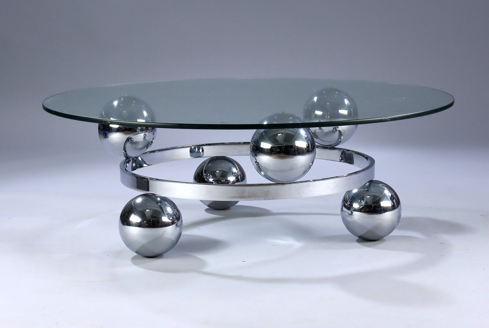 French sofa table in chromed steel in 'Sputnik' style