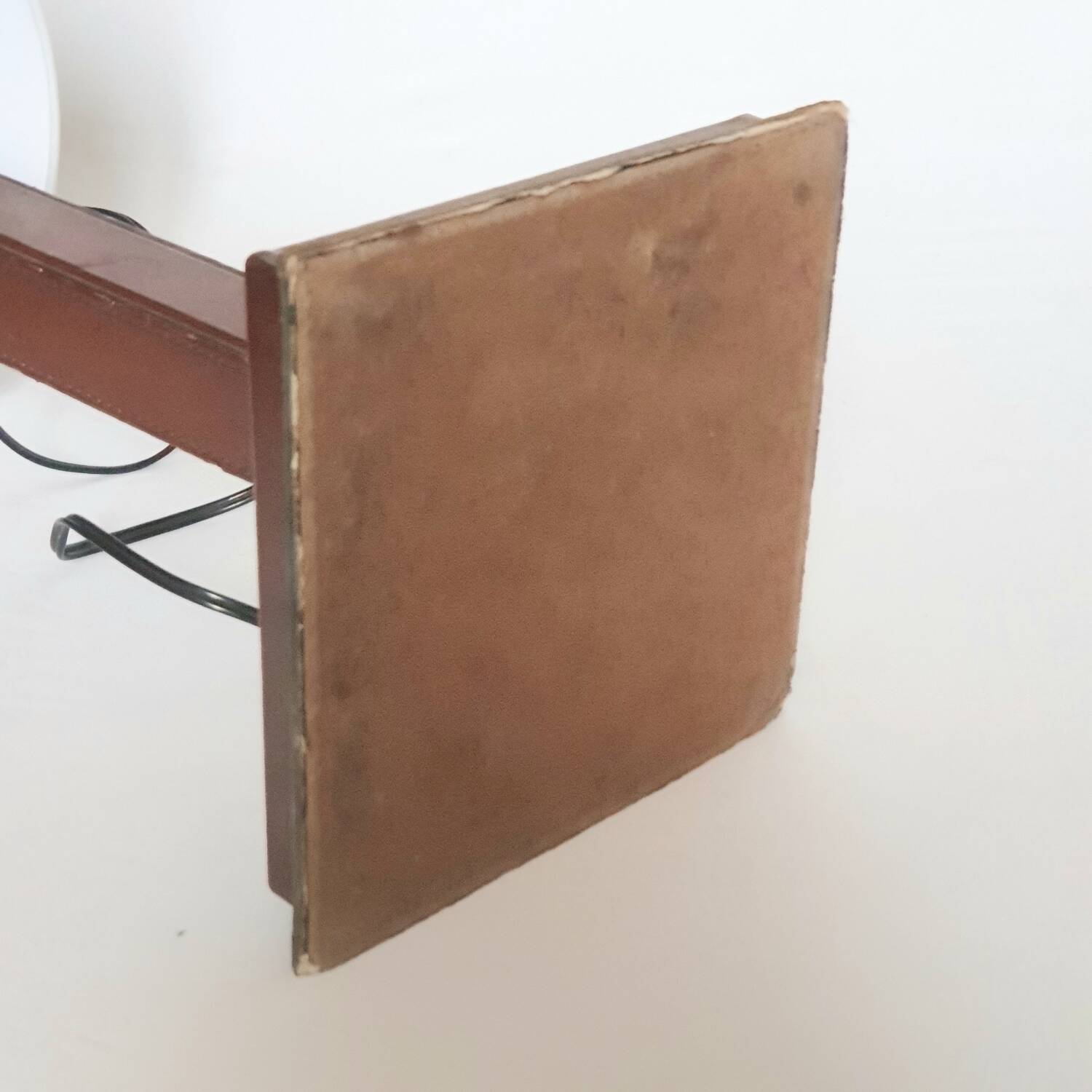 Leather lamp, saddle-stitched, 1960s vintage France.