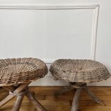 Set of 3 African rattan stools from the 70s