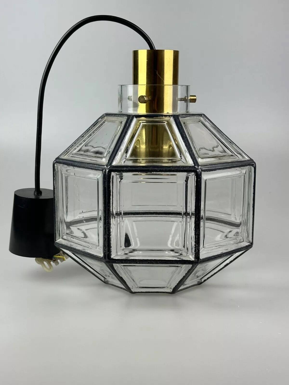 60s 70s ceiling lamp Glashütte Limburg Germany glass & brass Space Age