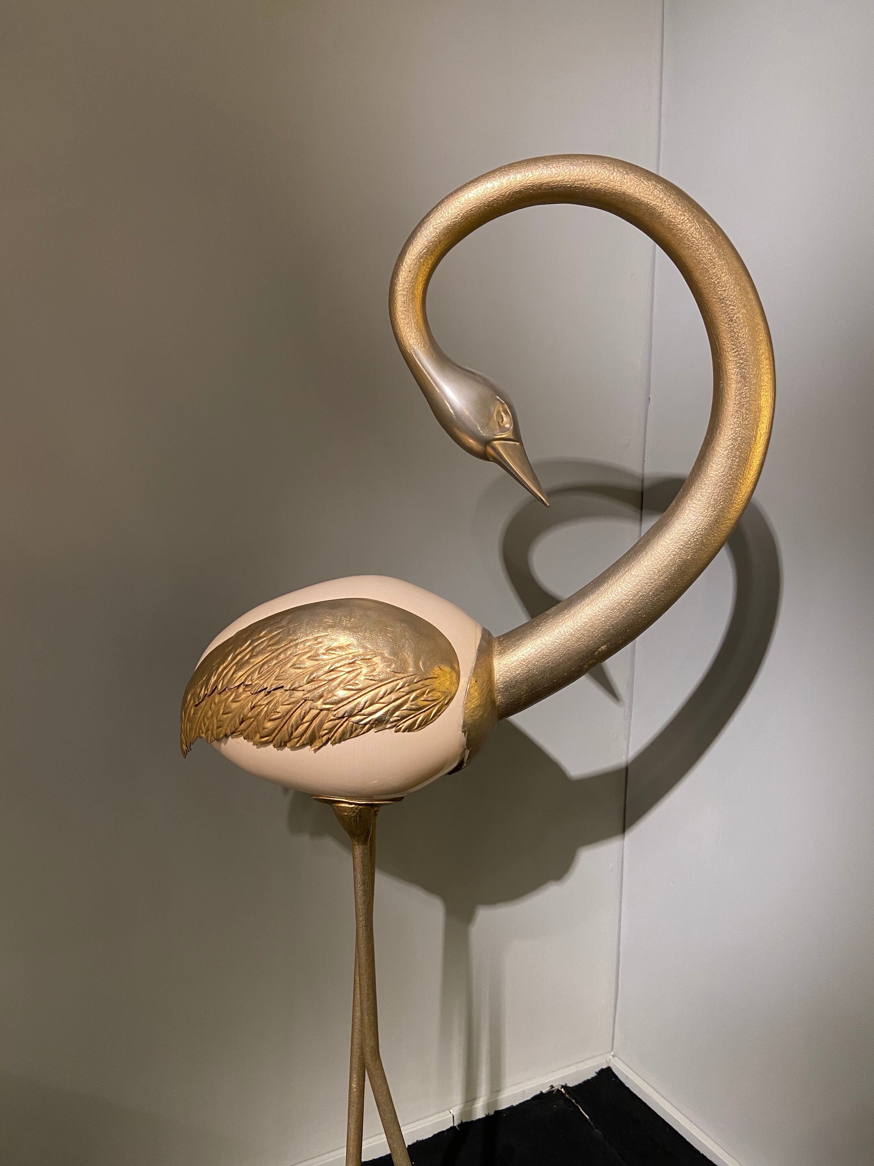 Decorative bird, ostrich egg and gold metal, 1970