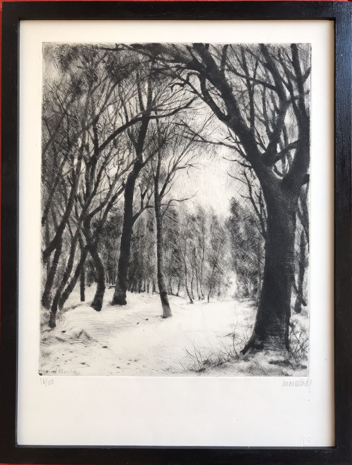 Forest under the snow, 1957. etching signed by marcel roche 1890-1959.