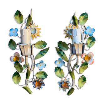 Colorful painted metal floral wall light