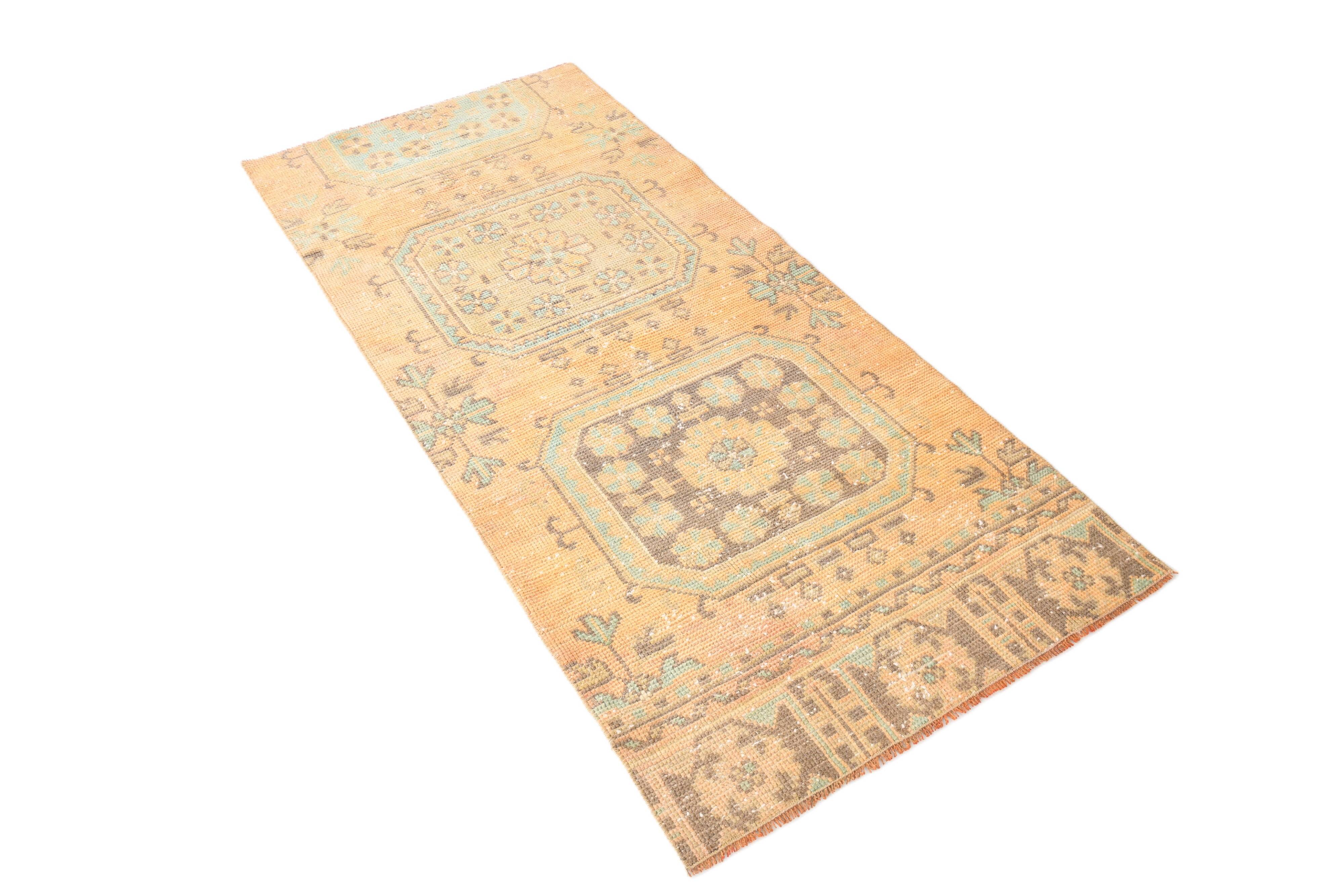 2x5 Turkish Vintage Runner Rug: Light Orange Peach Handmade Carpet 75x170Cm