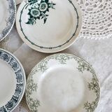 4 mismatched white and green ironstone dessert plates Arabesque set