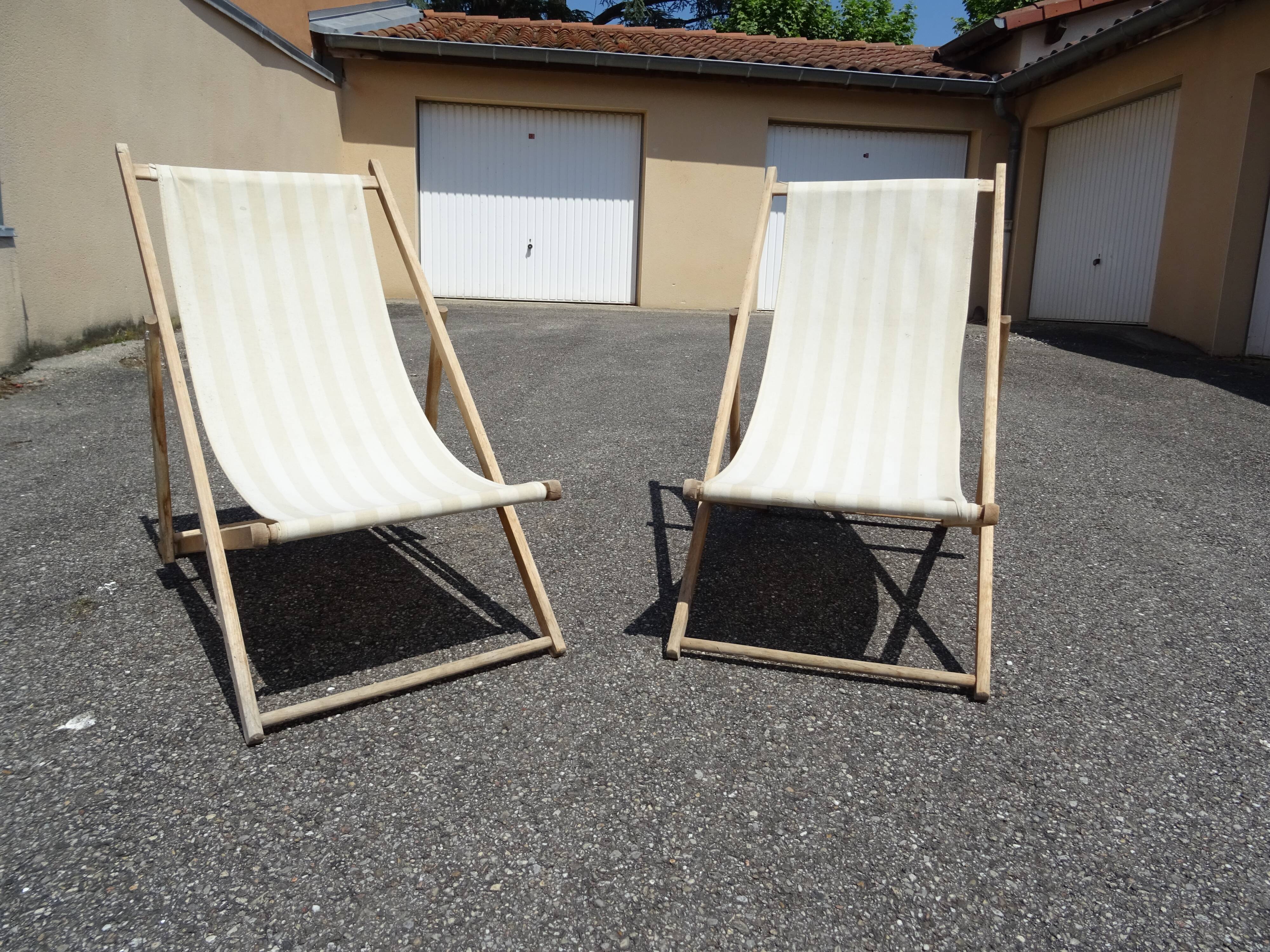Pair of vintage striped loungers