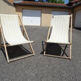 Pair of vintage striped loungers
